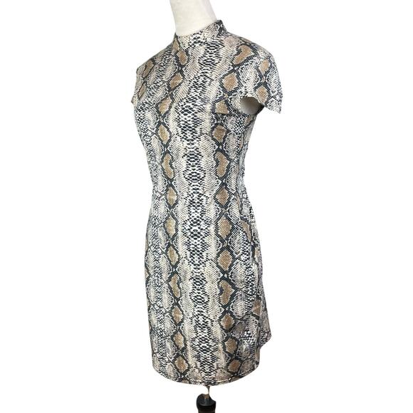 I.AM.GIA Snakeskin Form Fitting Short Cap Sleeves Band Collar Zip Up Mini Dress - Picture 3 of 11